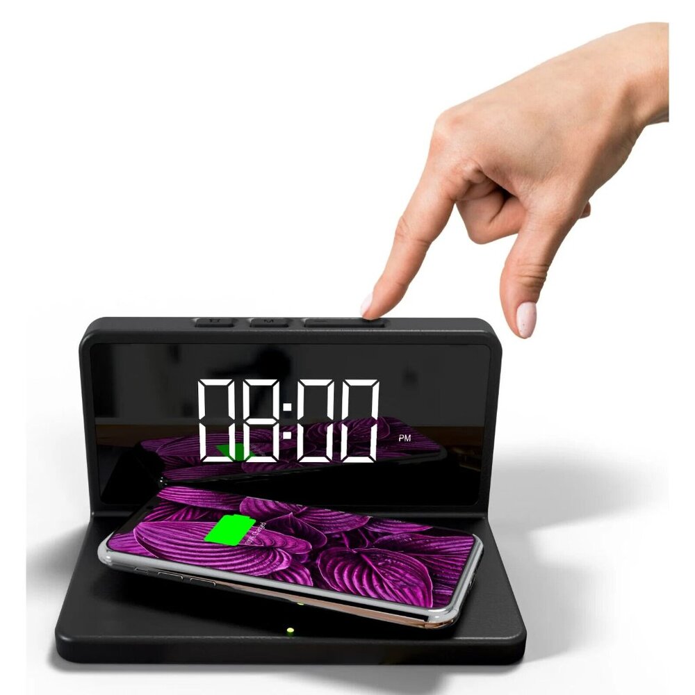Premier LED Digital Alarm Clock and Wireless Mobile Phone Charger for Home